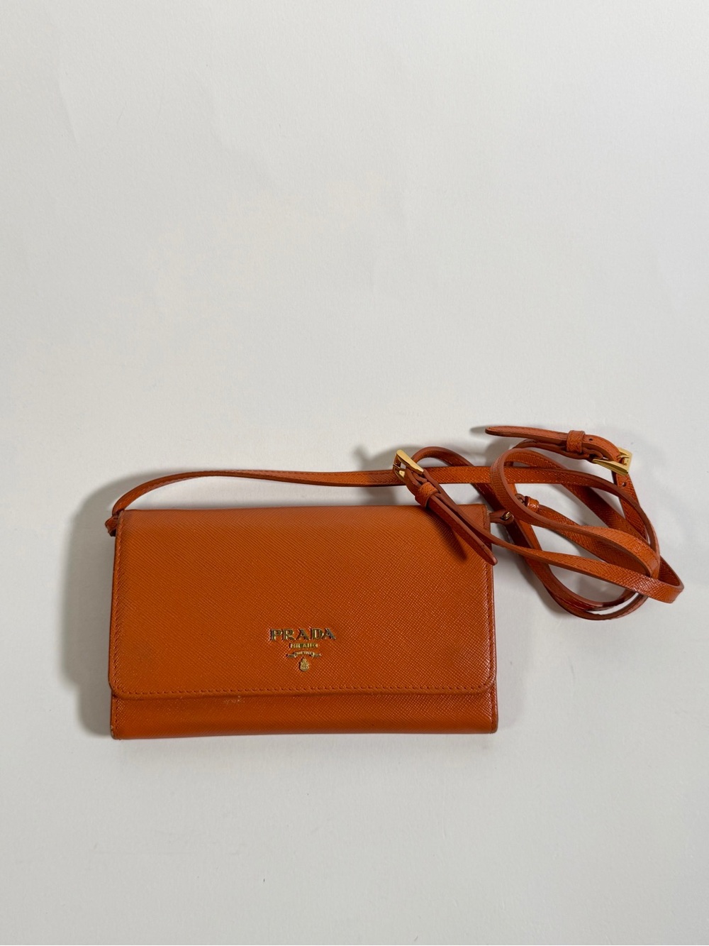 Prada Orange Saffiano Leather Crossbody Bag with Gold Hardware